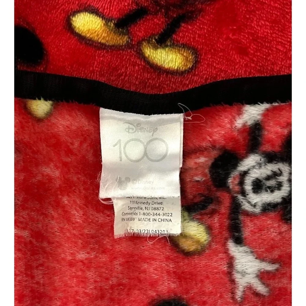 Disney 100 Red Mickey Mouse Fleece Throw Blanket Black Trim Full Body 40x50‎